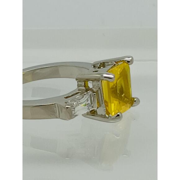 White Gold GP Canary Yellow Princess Cut Sim Diamond CZ Engagement Ring Size 6 - Picture 5 of 10